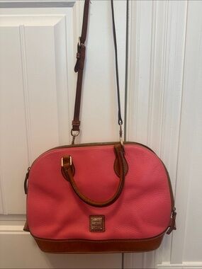 Dooney & Bourke Pink Leather Satchel with Brown Trim and Strap